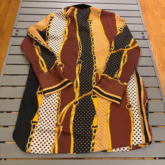 Zara TRF Mini Shirt Dress Womens L Multi Chain Print Satin Long Sleeve Button-Up - Picture 3 of 7